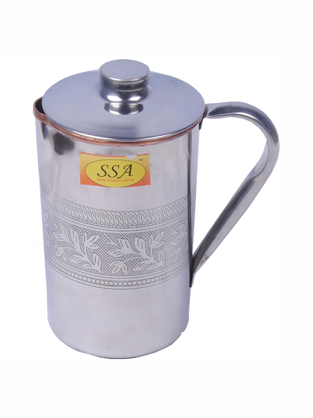 Shivshakti Arts Silver Toned Easy to Clean Copper Water Jug 1.325 L