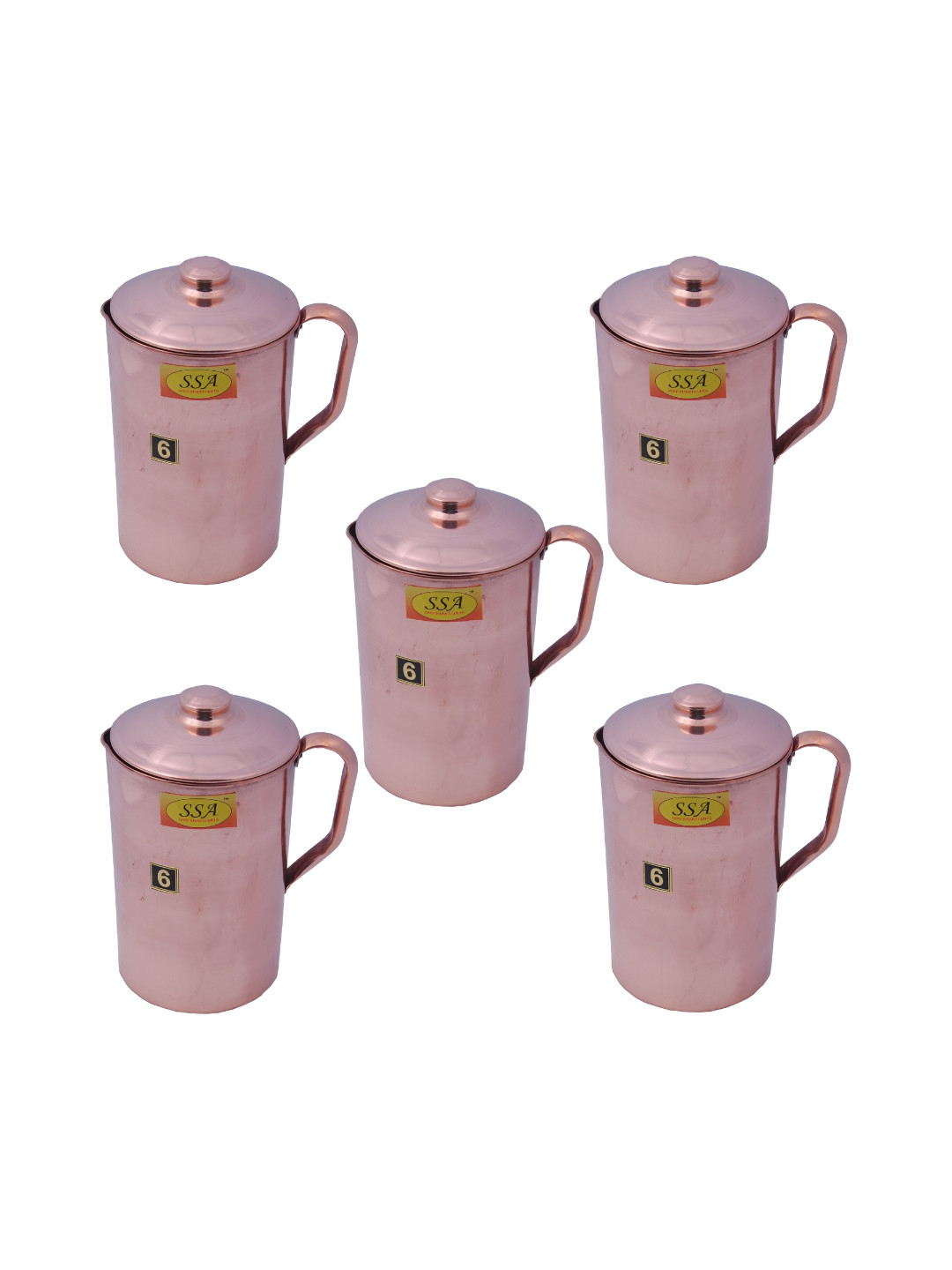 Shivshakti Arts Copper-Toned 5 Pieces Easy to Clean Copper Water Jugs 2 L Each