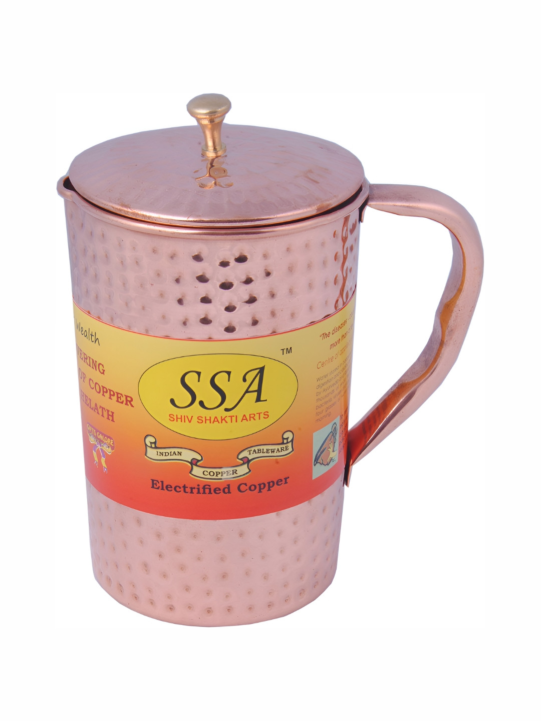 Shivshakti Arts Copper-Toned Easy to Clean Copper Water Jug With Lid 1.5 L
