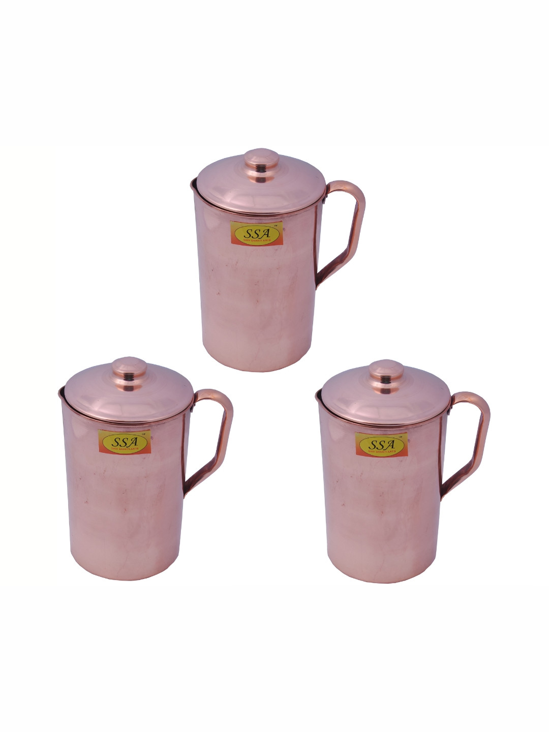 Shivshakti Arts Brown 3 Pcs Easy to Clean Copper Water Jugs 1.5 L