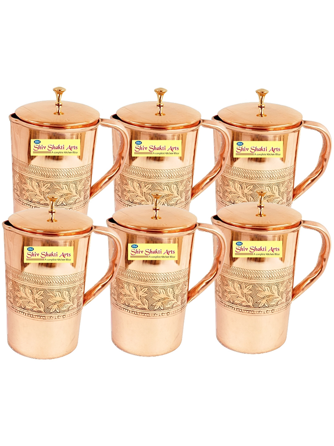 Shivshakti Arts Copper Toned 6 Pcs Easy to Clean Copper Water Jugs 1.325 L