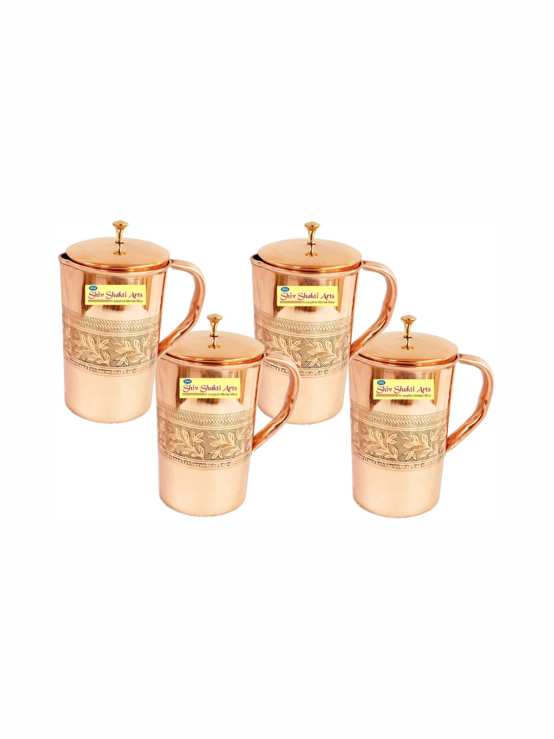 Shivshakti Arts Copper Toned 4 Pcs Easy to Clean Copper Water Jugs 1025 L