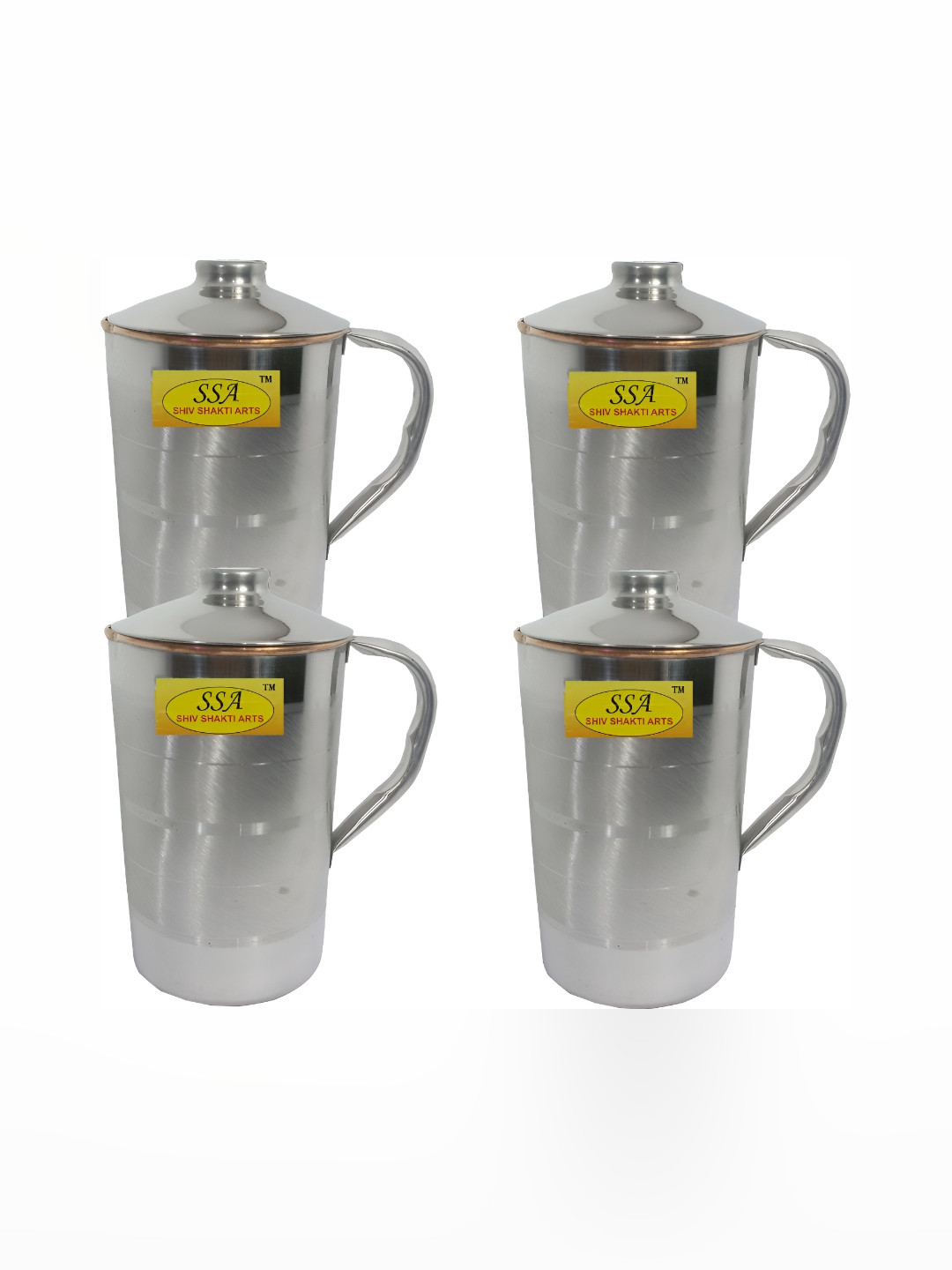 Shivshakti Arts Silver Toned 4 Pcs Easy to Clean Copper Water Jugs 1.8 L