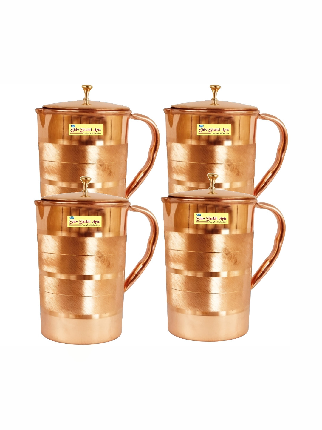 Shivshakti Arts Copper Toned 4 Pcs Easy to Clean Copper Water Jugs 1.5 L