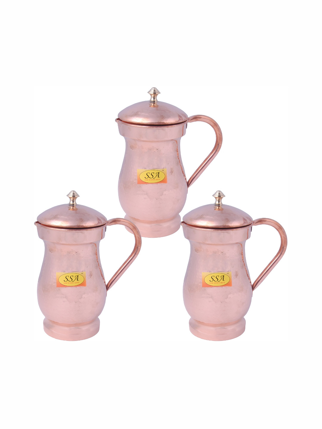 Shivshakti Arts Copper Toned 3 Pcs Easy to Clean Copper Water Jugs 1.7 L