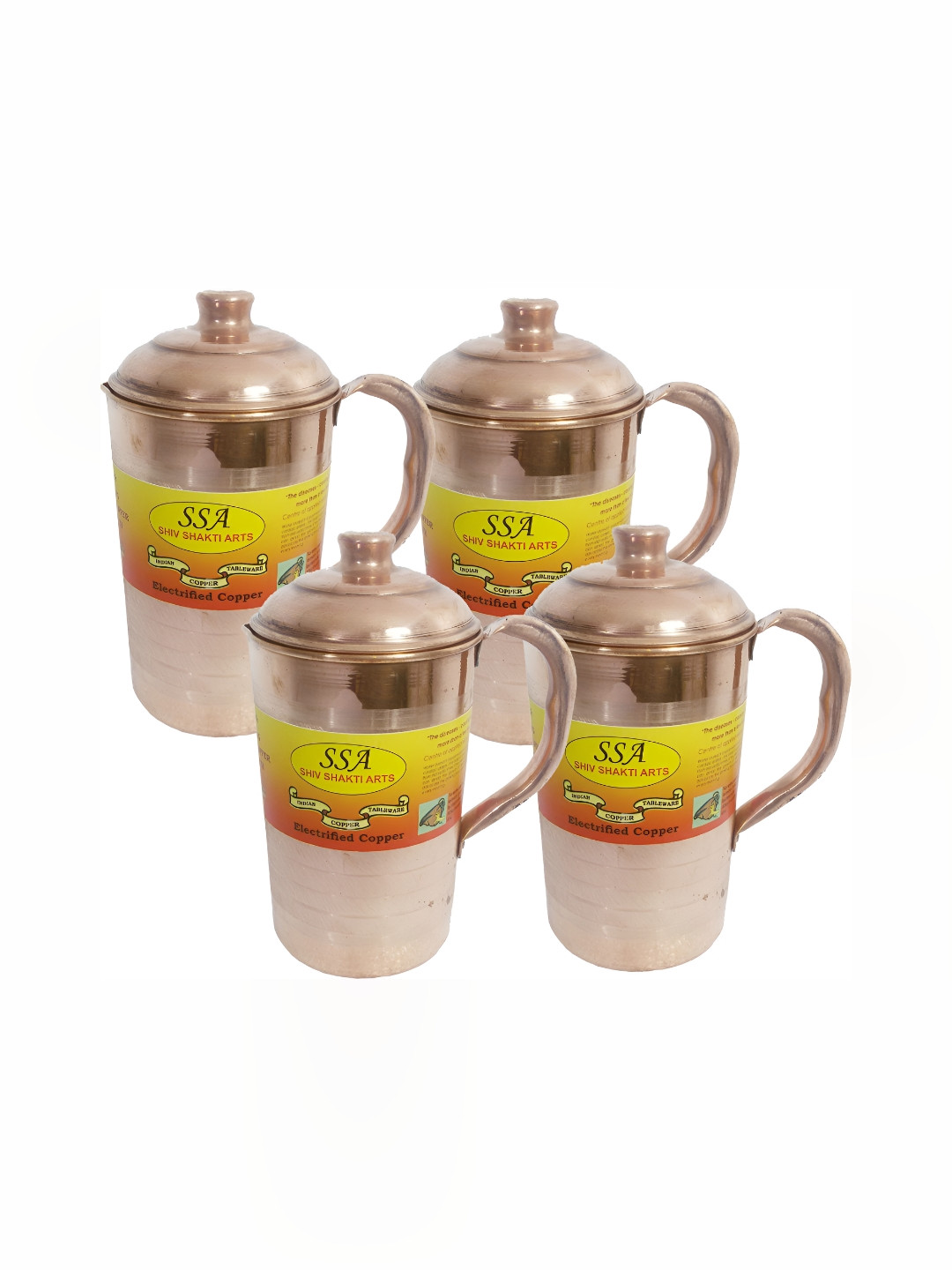 Shivshakti Arts Brown 4 Pcs Easy to Clean Copper Water Jugs 1.5 L