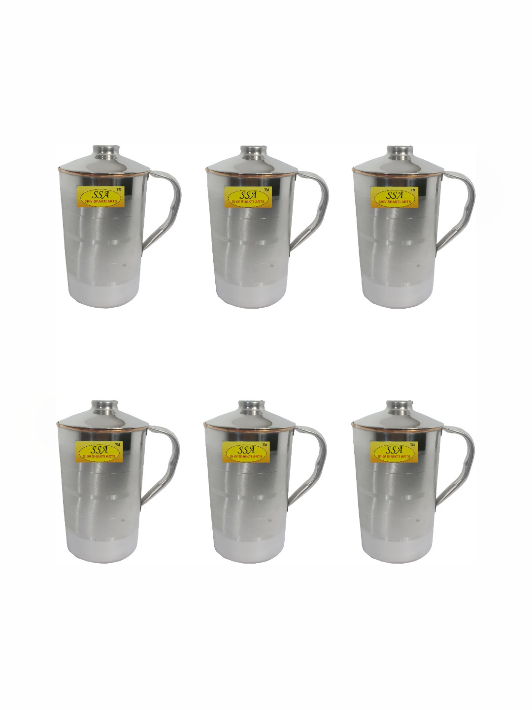 Shivshakti Arts Silver toned 6 Pcs Easy to Clean Copper Water Jugs 1.8 L