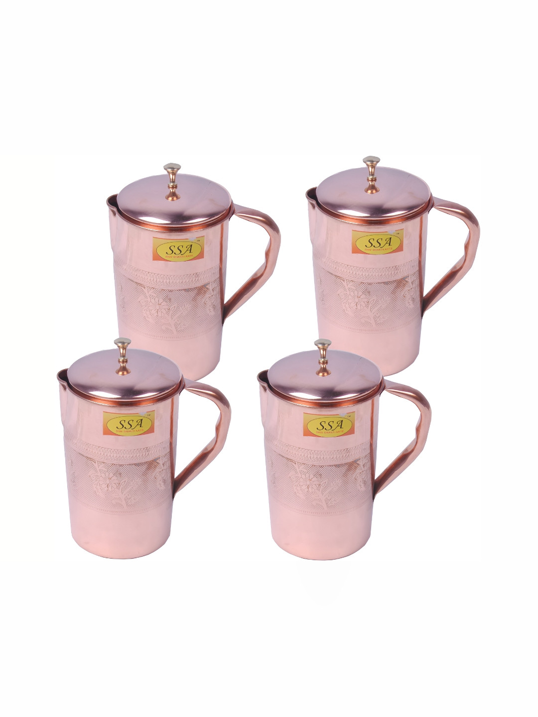 Shivshakti Arts Brown 4 Pieces Easy to Clean Copper Water Jugs 1.32 L