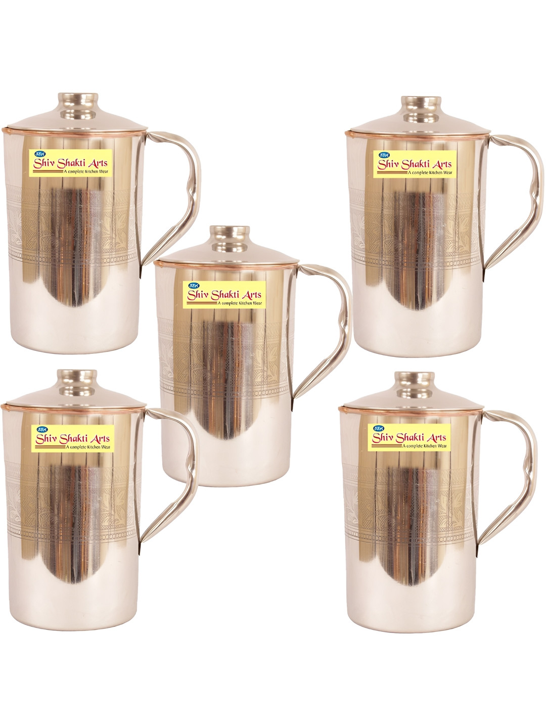 Shivshakti Arts Steel 5 Pieces Easy To Clean Copper Water Jugs 1.7L