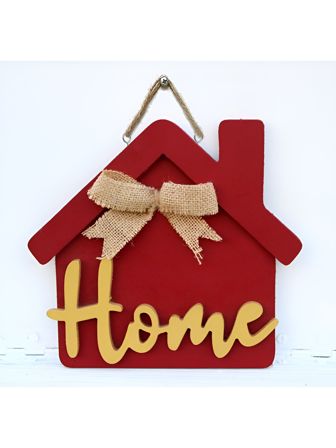 VAH Kya Bat Hai !! Red Hut With Home Letter Design Wood Matte Hall Wall Hangings-7.9In