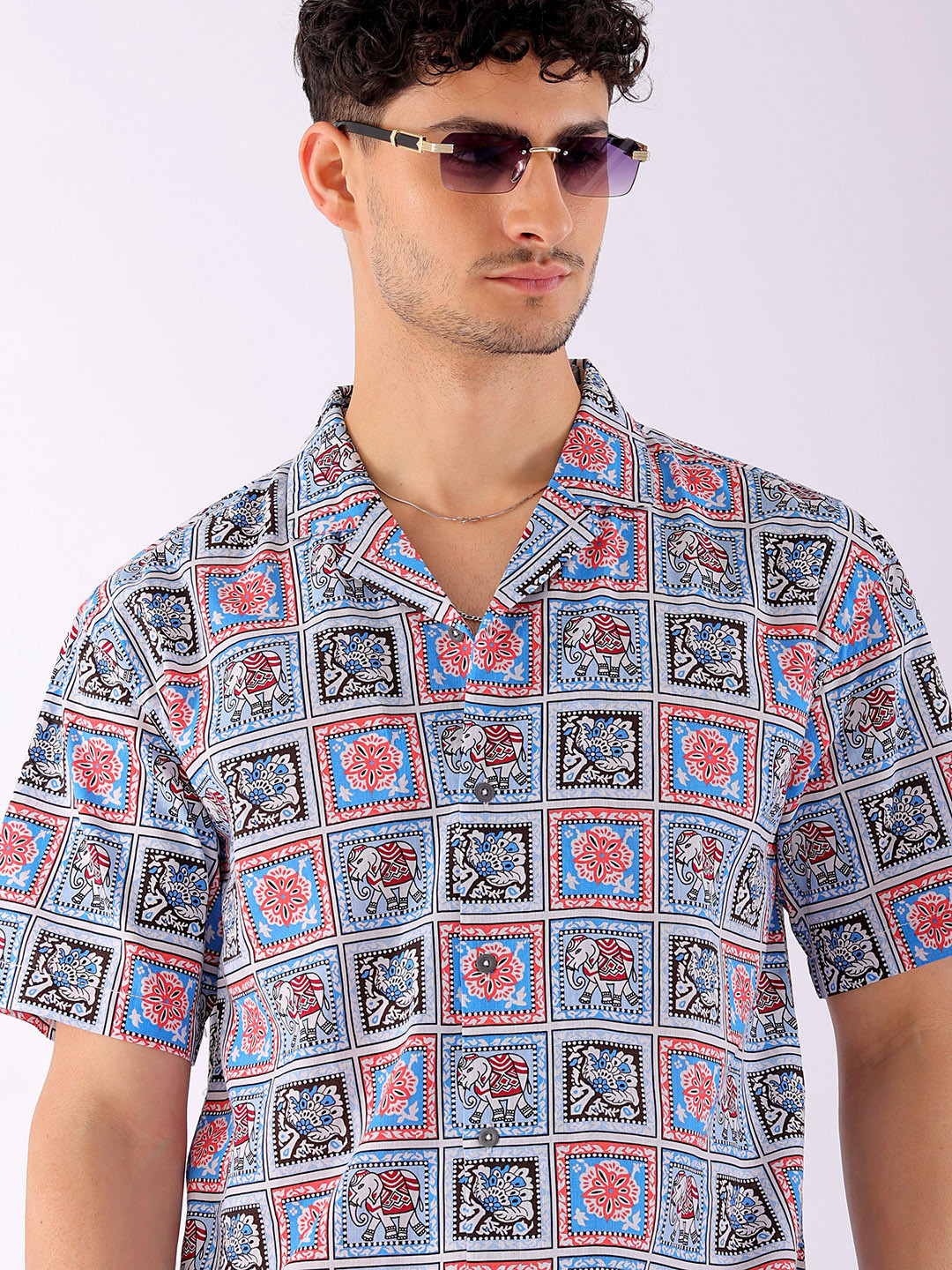 The Indian Garage Co Men Relaxed Fit Indie Geo Mosaic Printed Resortwear Shirt