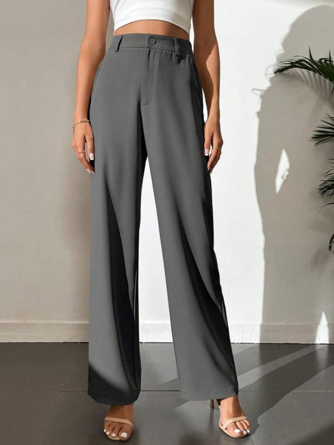 Next One Women Loose Fit High-Rise Easy Wash Smart Cotton Parallel Trousers