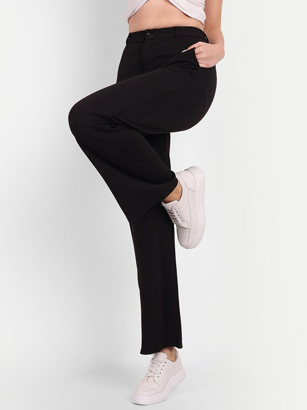 Next One Women Loose Fit High-Rise Easy Wash Smart Cotton Regular Trousers