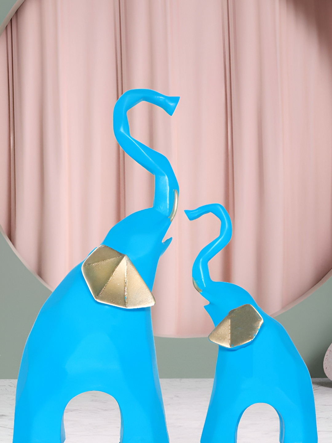 JAIPUR ACE Elephant Blue Polyresin Matte Living Room Set of 2 Medium Showpieces - 2.9 Inches