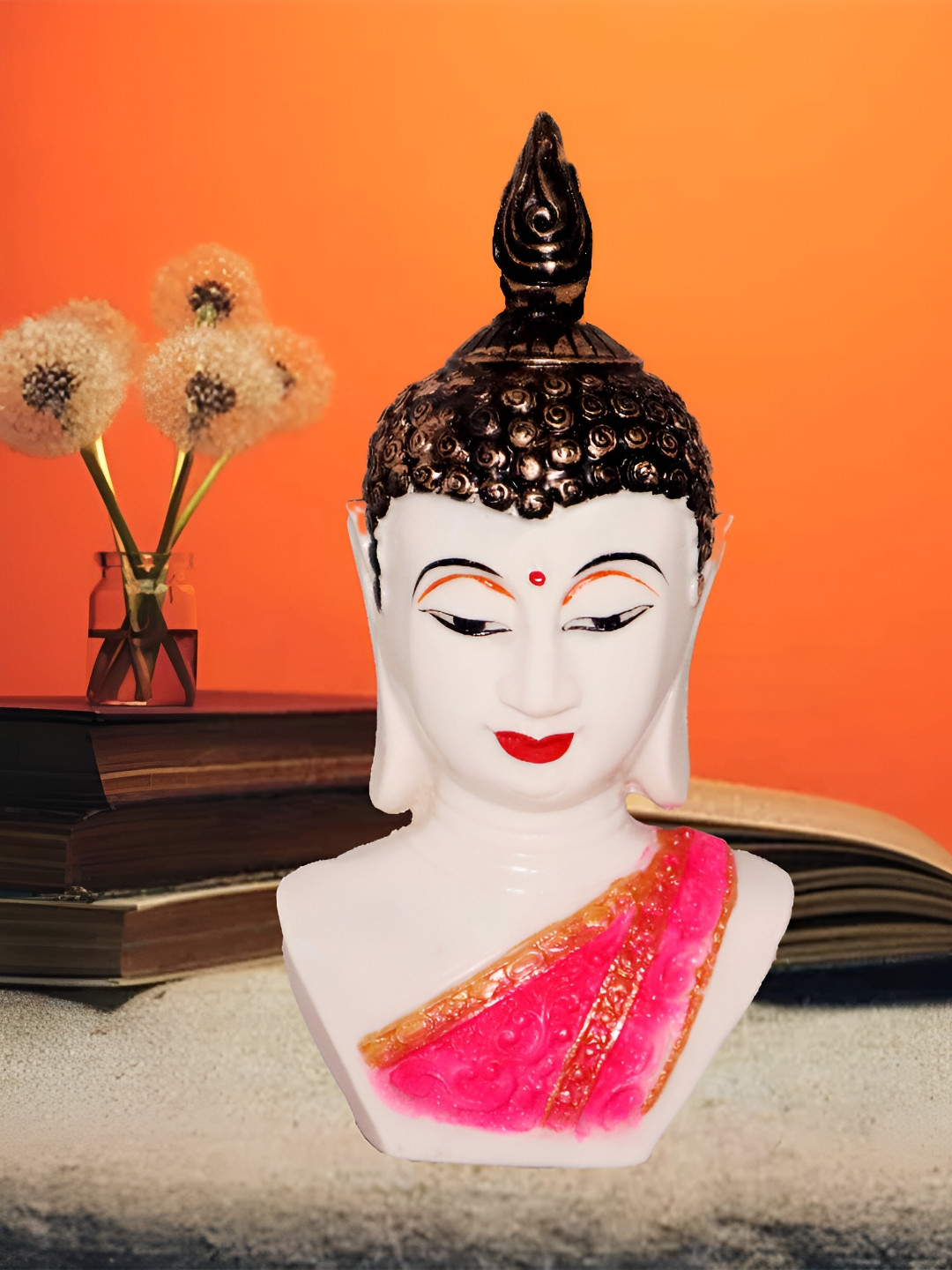 JAIPUR ACE Meditating Half Buddha Pink Polyresin Glossy Living Room Medium Showpiece - 4.3 Inches