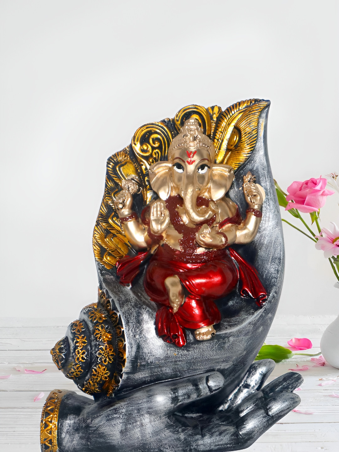 JAIPUR ACE Ganesha Grey Polyresin Natural Prayer Room Medium Showpiece - 3.5 Inches