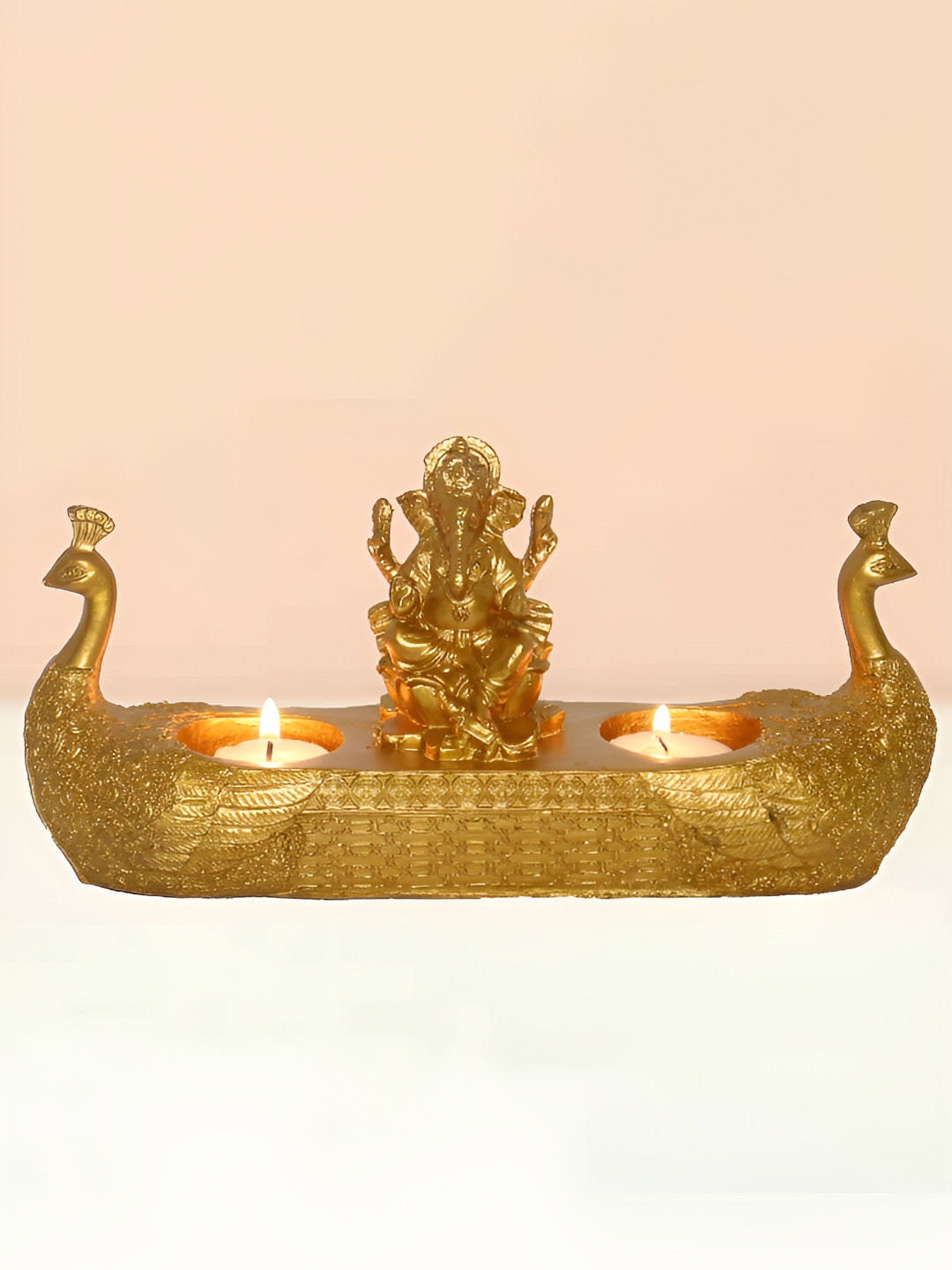JAIPUR ACE Ganesh On Swan Boat Gold Polyresin Natural Prayer Room Lights Medium Showpiece - 2.2 Inches