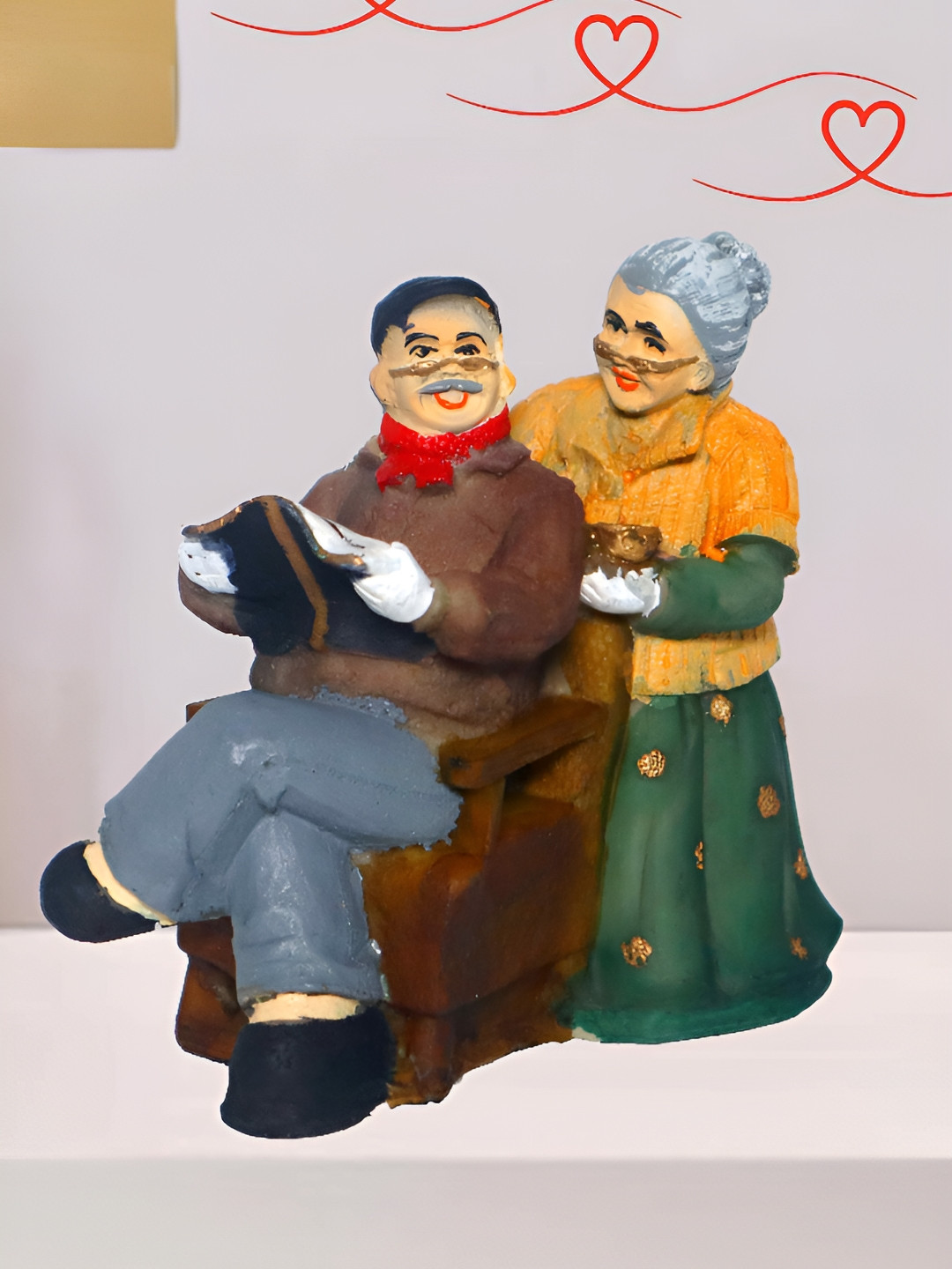 JAIPUR ACE Dada Dadi Romantic Couple Yellow Polyresin Glossy Living Room Medium Showpiece - 2.4 Inches