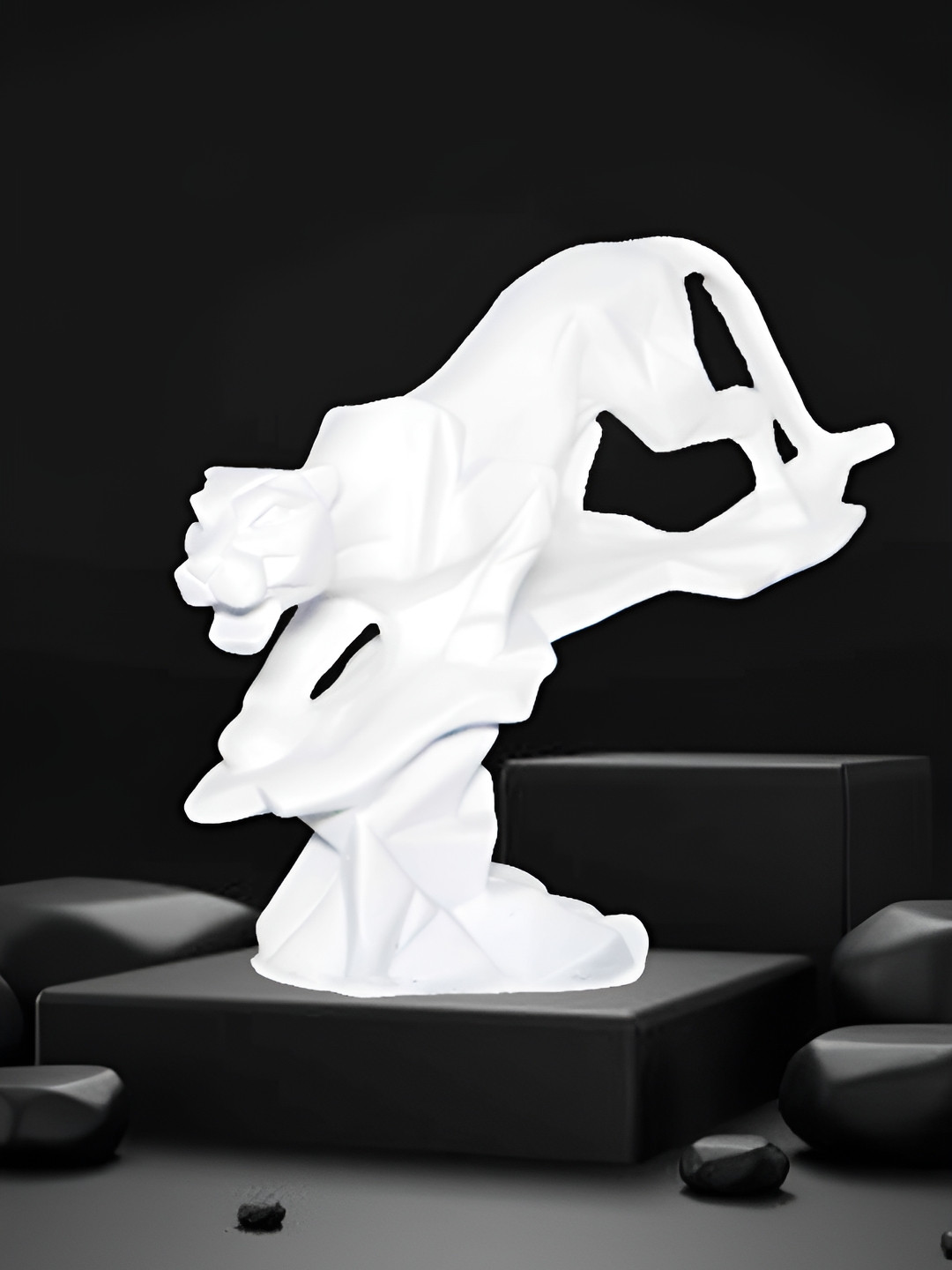 JAIPUR ACE Tiger on Rock White Polyresin Matte Living Room Medium Showpiece - 2.8 Inches