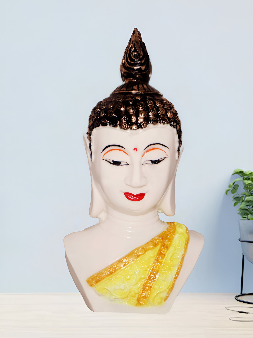 JAIPUR ACE Meditating Half Buddha Yellow Polyresin Matte Prayer Room Medium Showpiece - 4.3 Inches