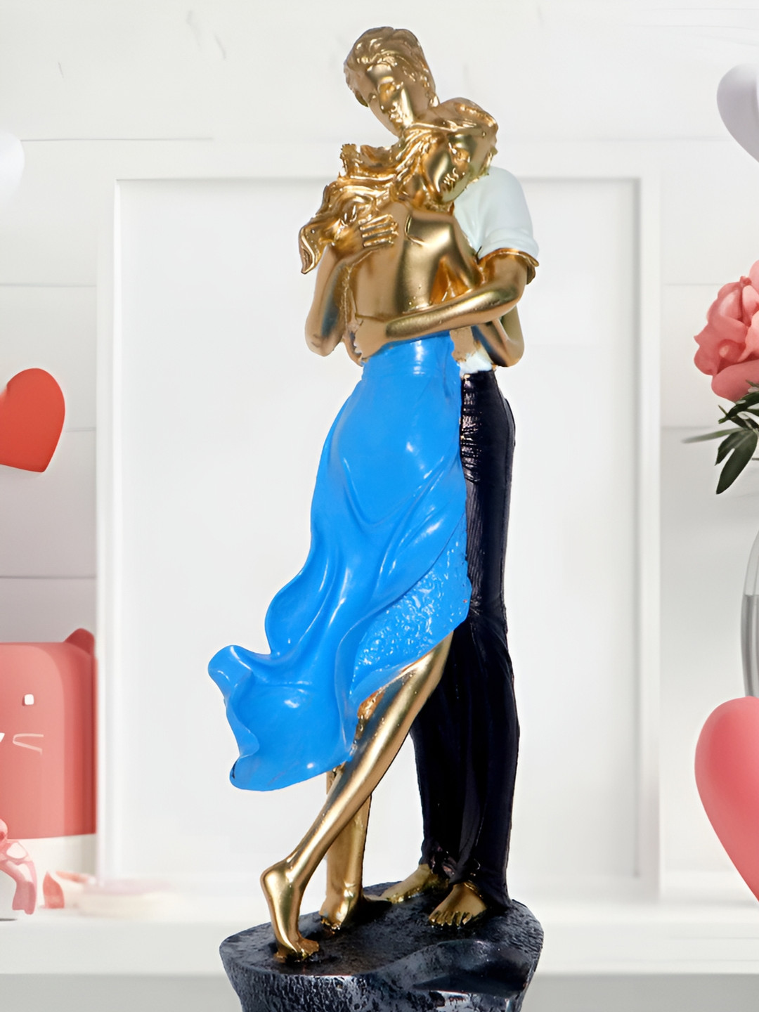 JAIPUR ACE Couple Blue Polyresin Matte Living Room Medium Showpiece - 5.9 Inches