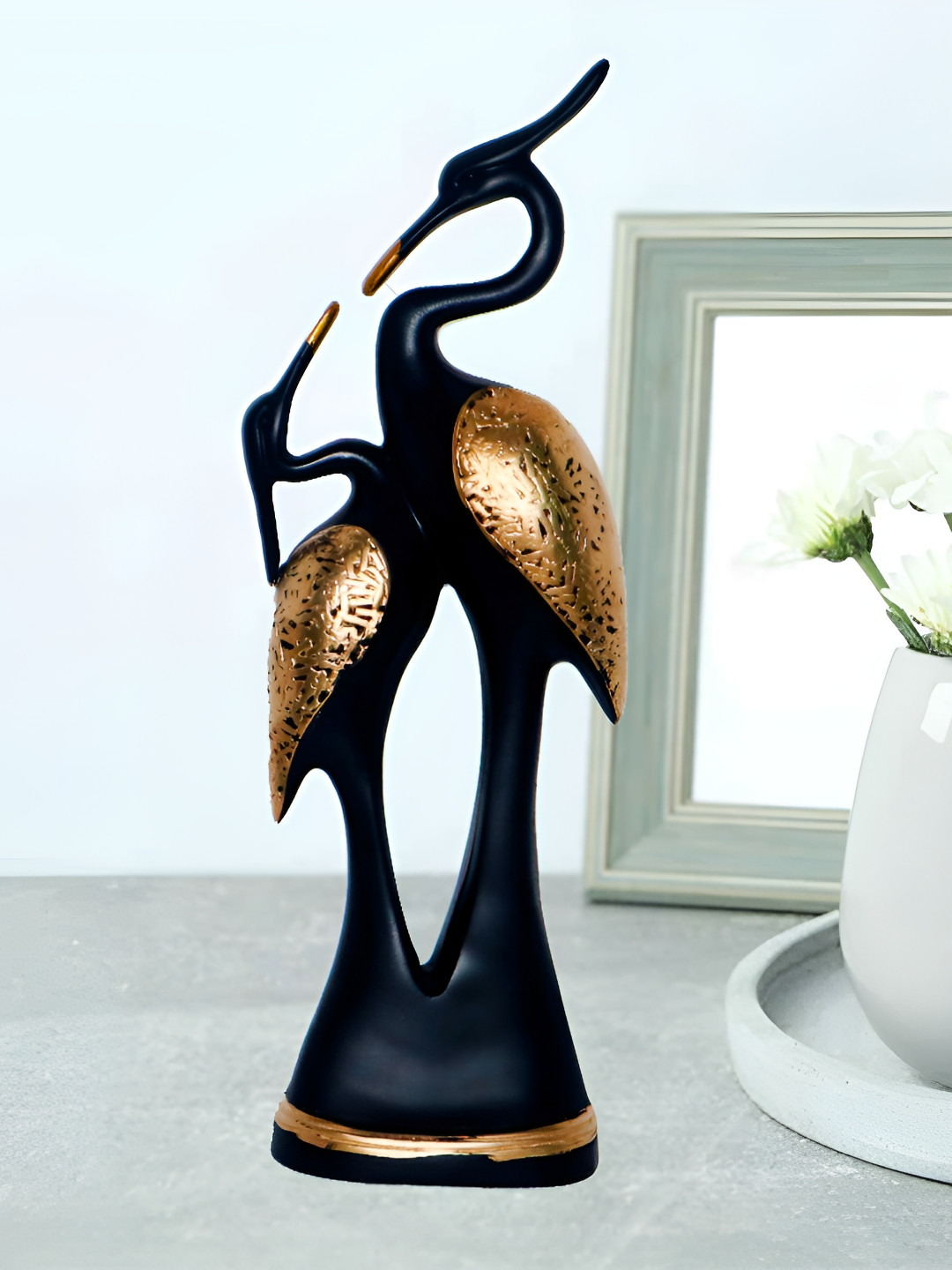 JAIPUR ACE Kissing Swan Pair Black Polyresin Matte Living Room Small Showpiece - 5.1 Inches