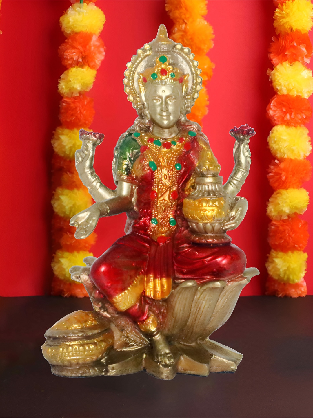 JAIPUR ACE Maa Saraswati Red Polyresin Matte Prayer Room Medium Showpiece - 2.8 Inches