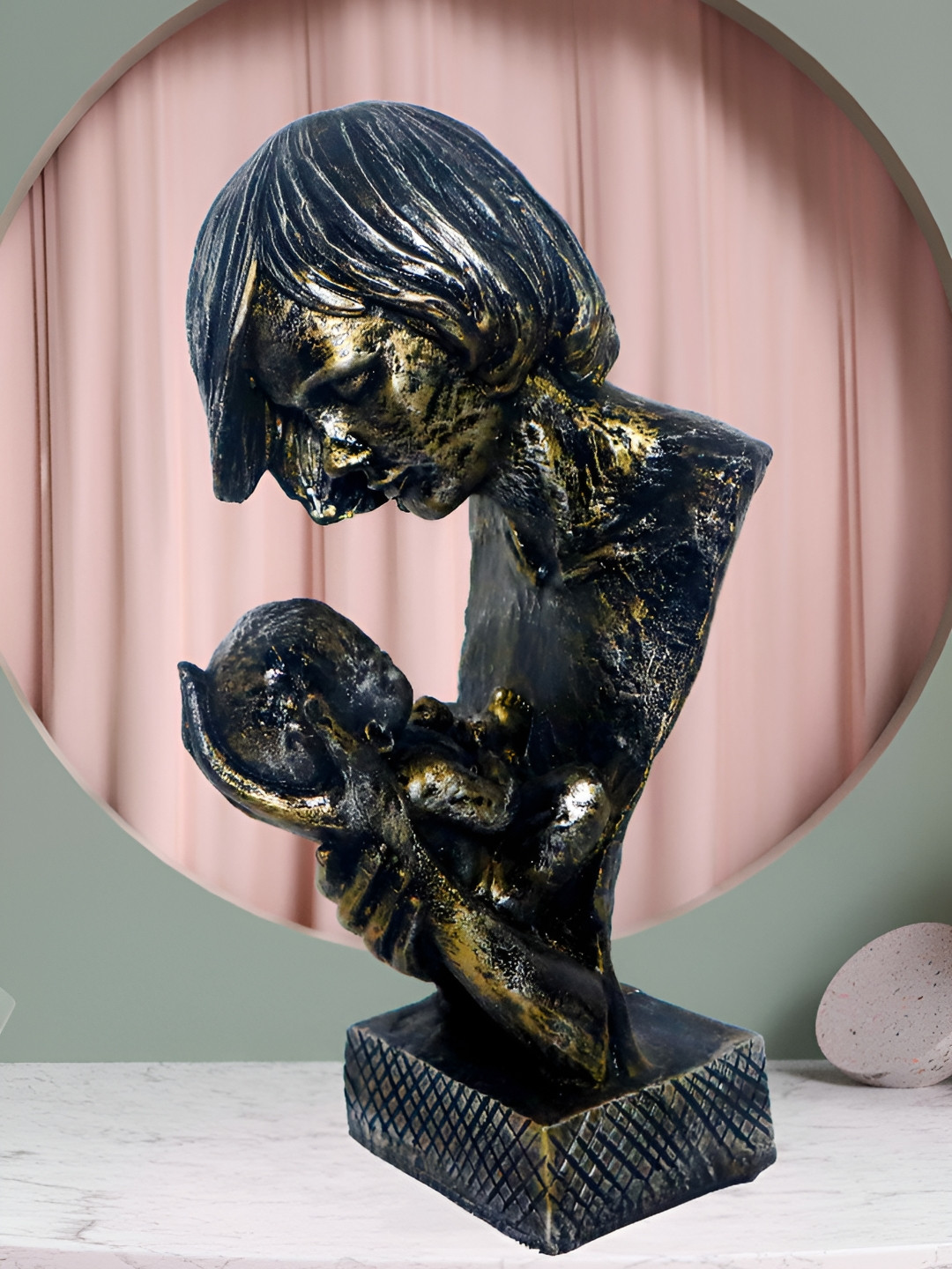 JAIPUR ACE Mother Holding Bady Love Affection Grey Polyresin Glossy Living Room Medium Showpiece - 5.5 Inches