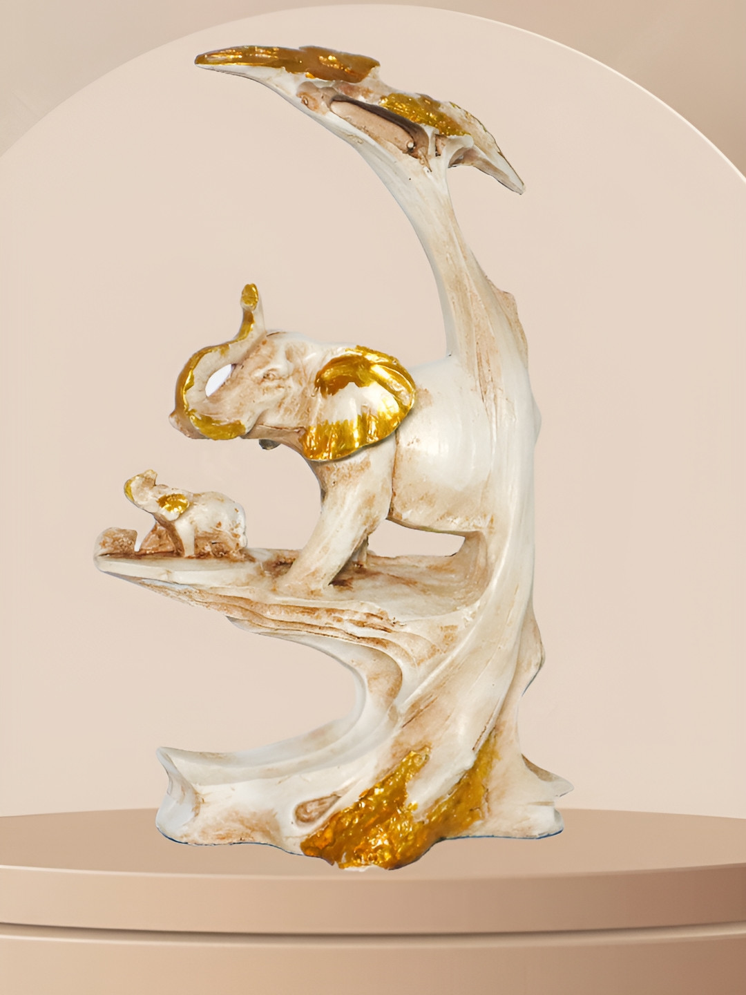 JAIPUR ACE Elephant with Baby Beige Polyresin Matte Garden Medium Showpiece - 3.5 Inches