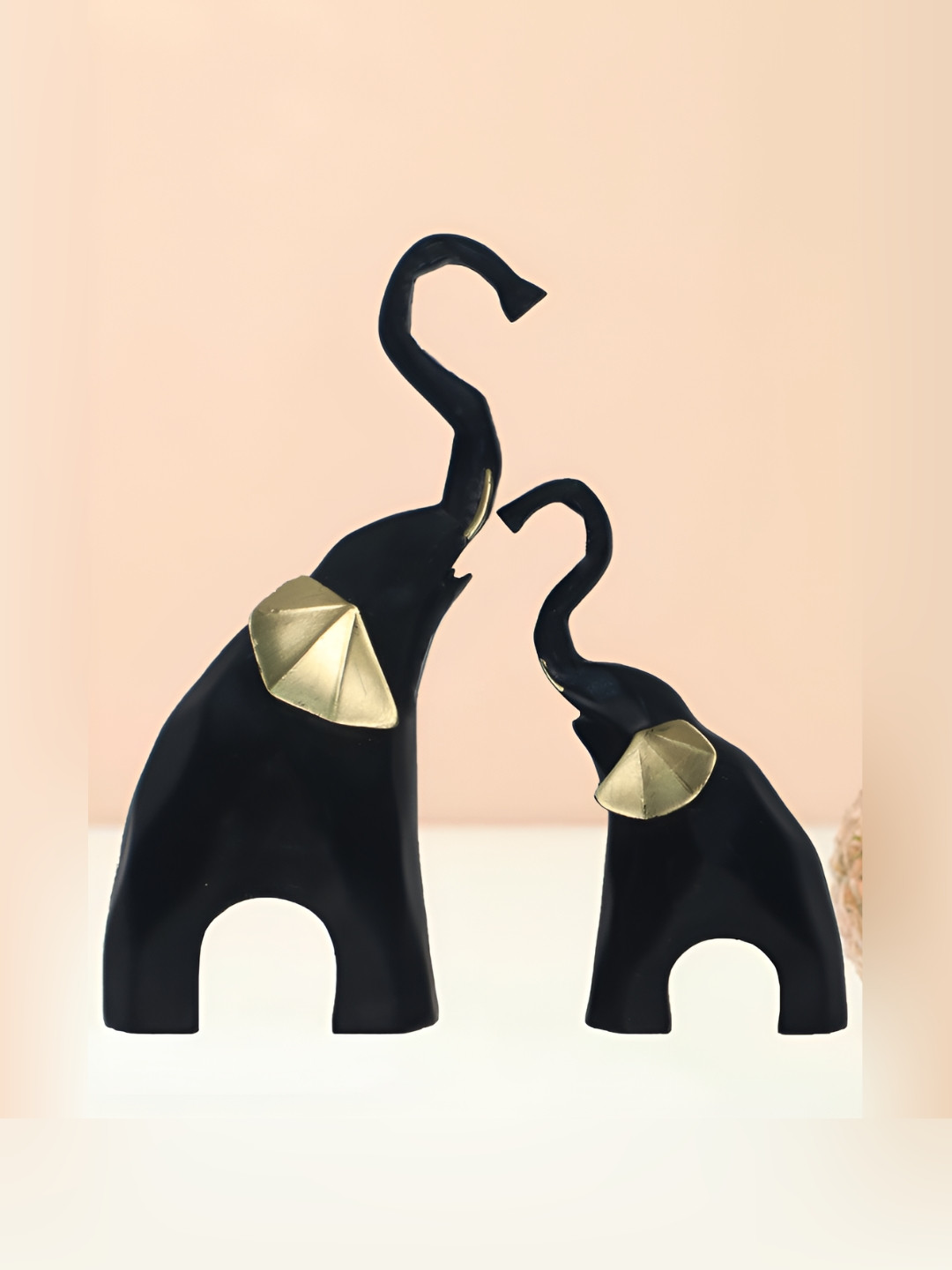 JAIPUR ACE Elephant Black Polyresin Matte Living Room Set of 2 Medium Showpieces - 1.6 Inches