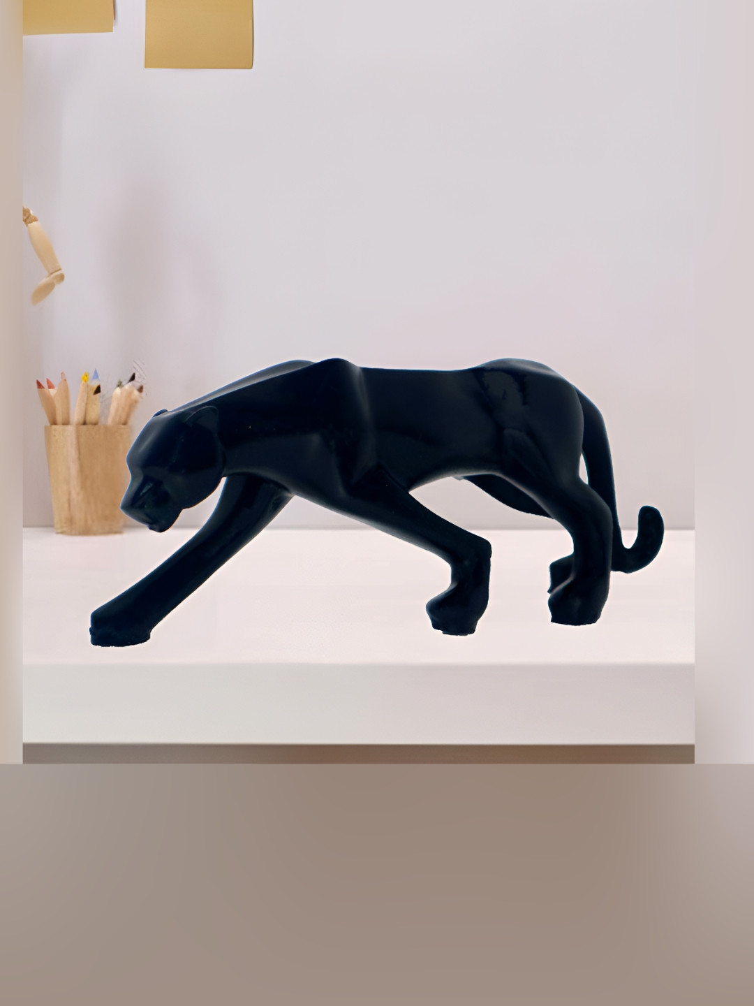 JAIPUR ACE Jaguar Black Polyresin Glossy Living Room Medium Showpiece - 1.5 Inches