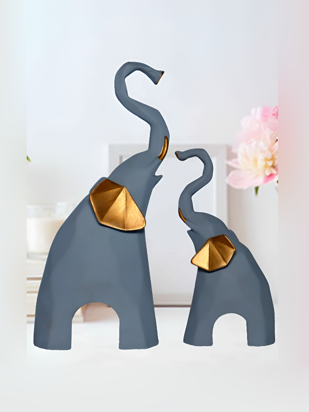 JAIPUR ACE Elephant Grey Polyresin Matte Living Room Set of 2 Medium Showpieces - 2.9 Inches