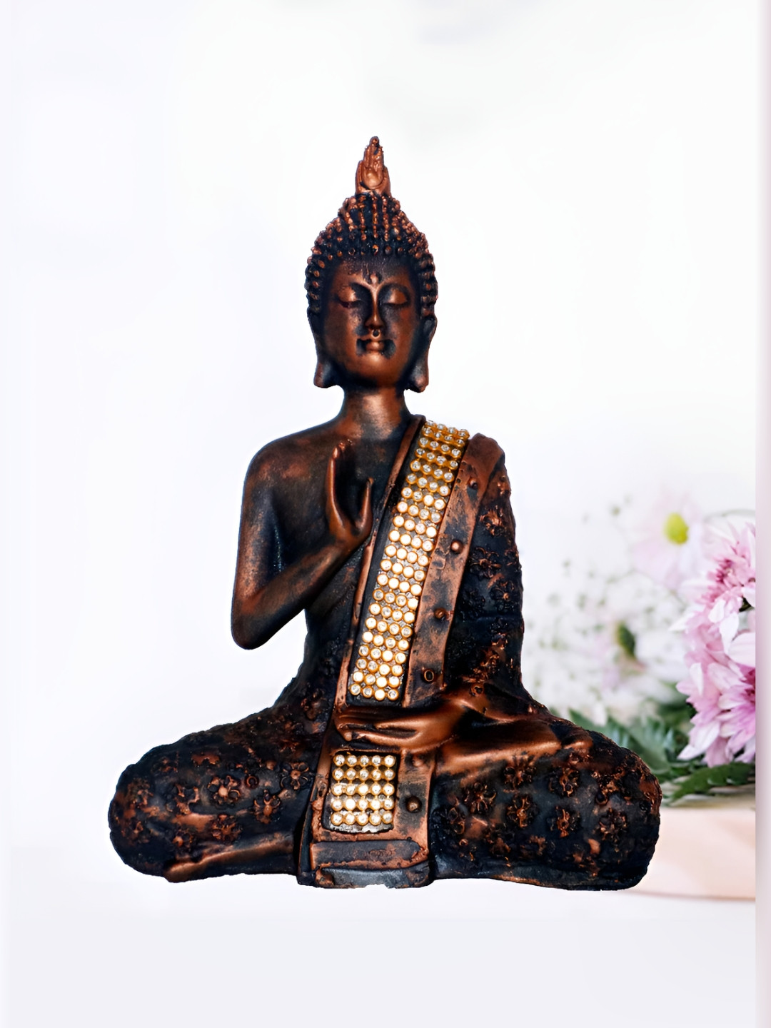 JAIPUR ACE Meditating Buddha Metallic Polyresin Matte Garden Medium Showpiece - 3 Inches