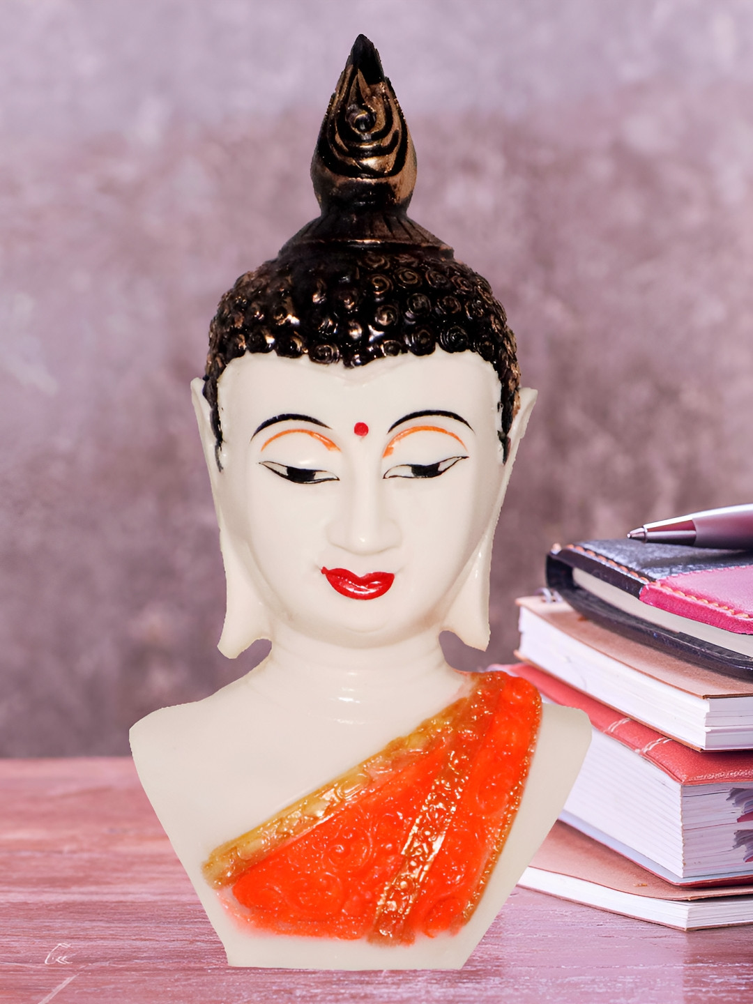JAIPUR ACE Meditating Half Buddha Orange Polyresin Matte Study Room Medium Showpiece - 4.3 Inches