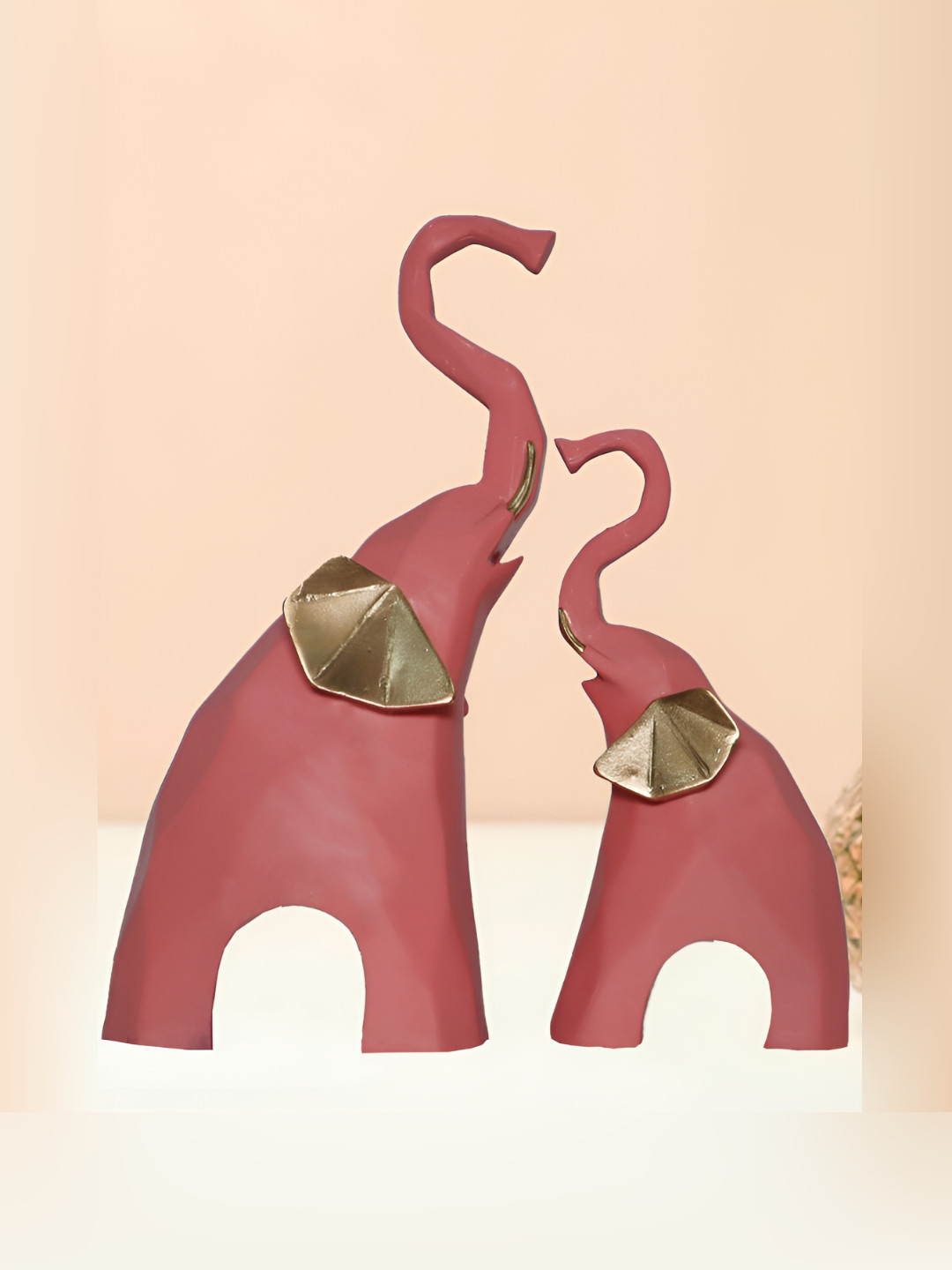 JAIPUR ACE Elephant Pink Polyresin Glossy Living Room Set of 2 Medium Showpieces - 1.6 Inches