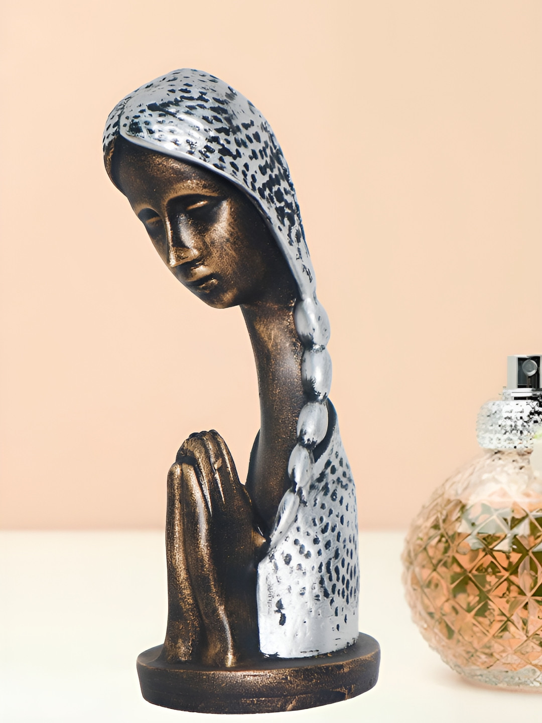 JAIPUR ACE Namaste Lady Silver Polyresin Glossy Prayer Room Small Showpiece - 3.1 Inches