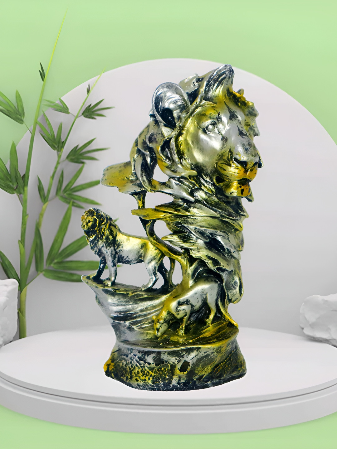 JAIPUR ACE Family of Lion Tinted Copper Polyresin Natural Prayer Room Medium Showpiece - 4.6 Inches