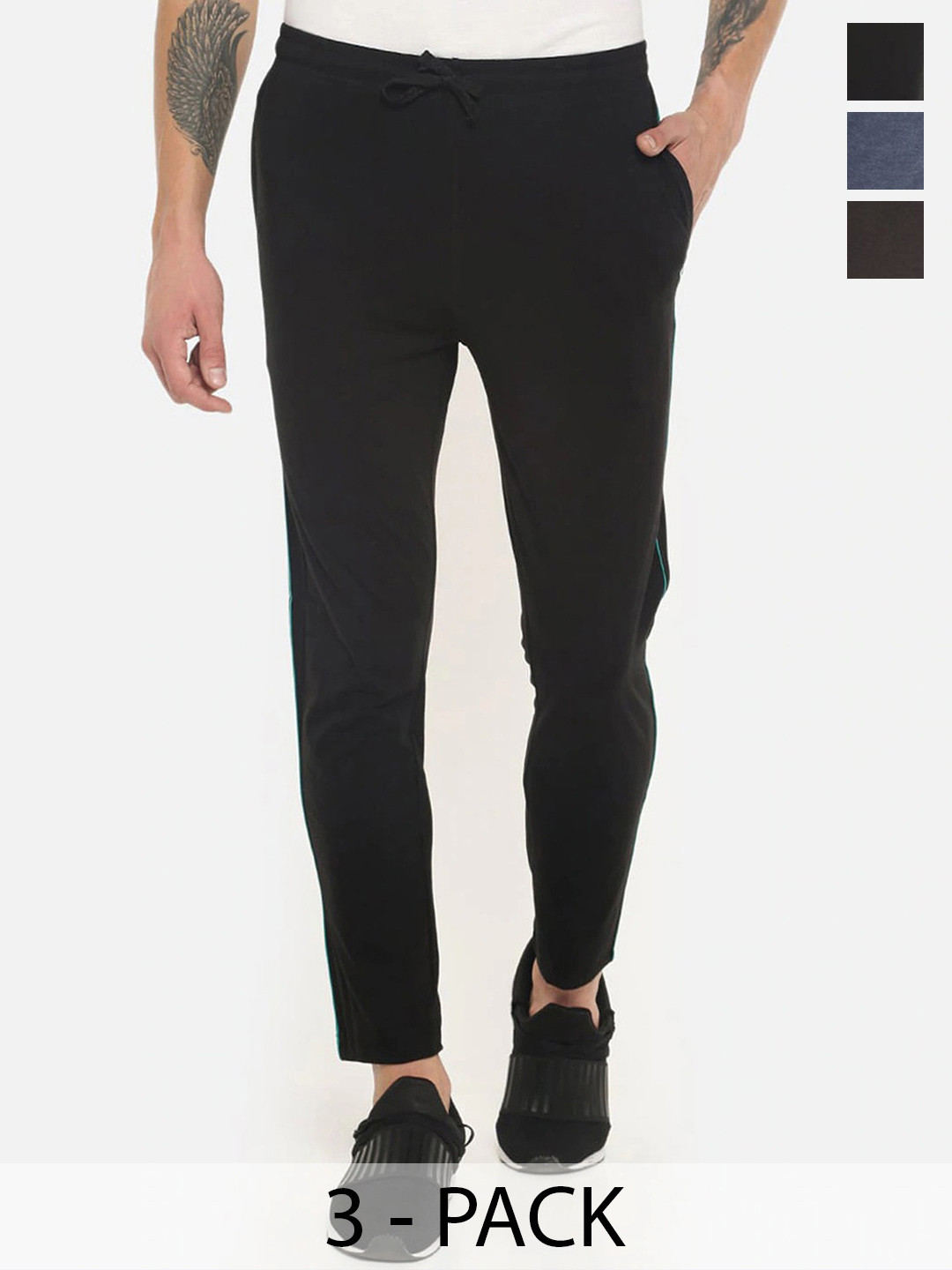 Dollar  Men Solid Contrast Piping  Track Pant with One side Zipper Pocket