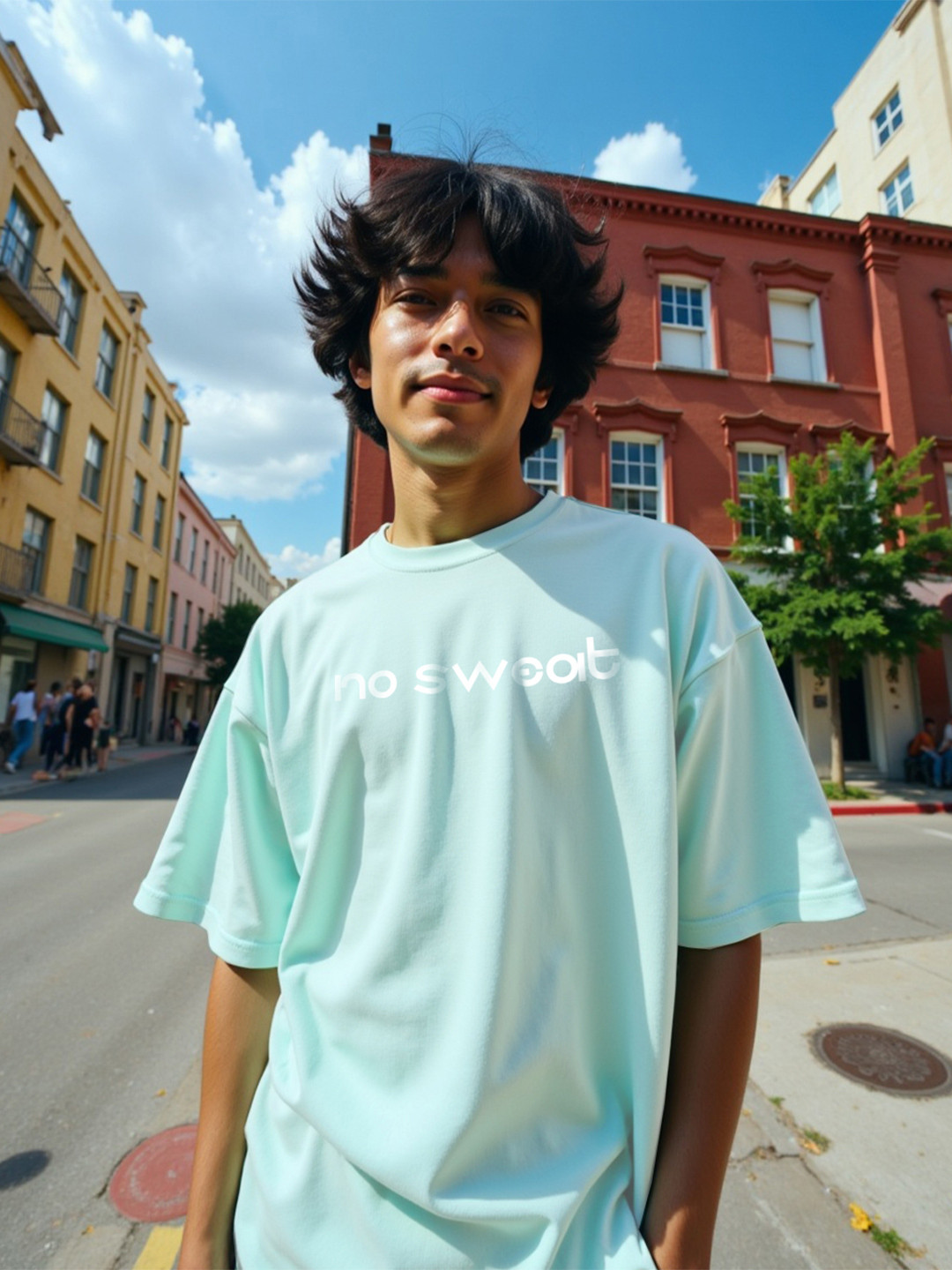 Sea Green Typography Printed Oversized Cotton T-shirt