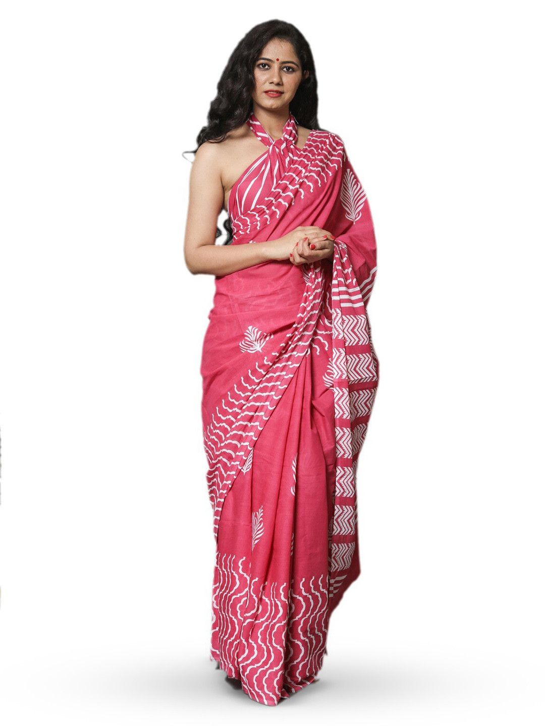 JALTHER Abstract Block Print Pure Cotton Saree