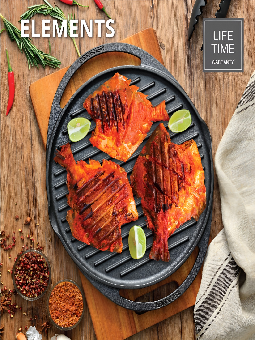 BERGNER Elements Pre-Seasoned Induction Bottom Cast Iron Grill Pan