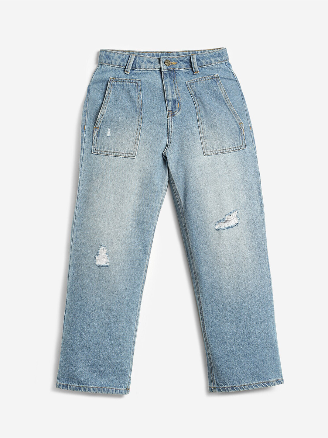 LilPicks Girls Jean Mildly Distressed Light Fade Cotton Jeans