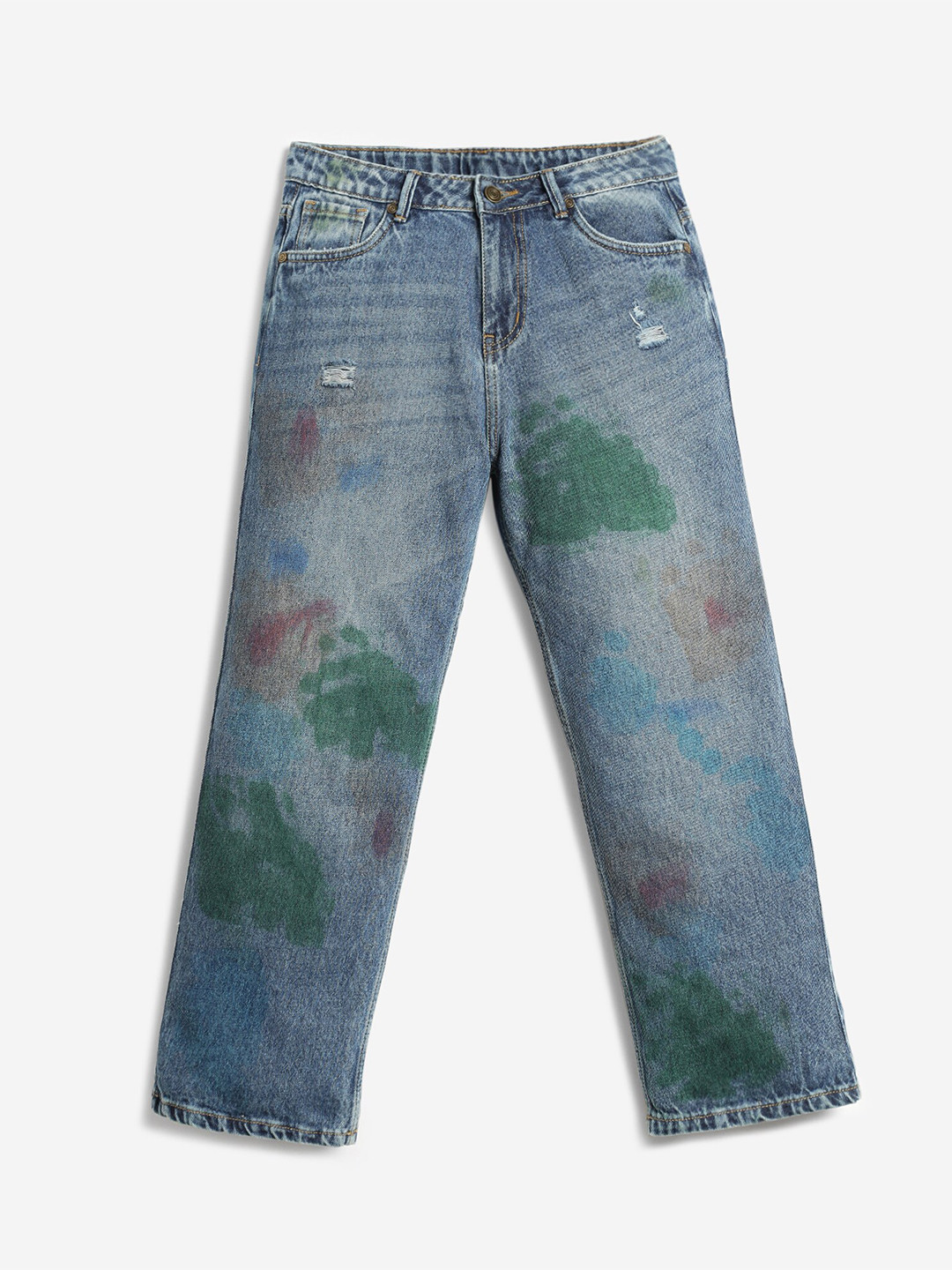 LilPicks Girls Jean Tie & Dye Dyed Mildly Distressed Light Fade Cotton Jeans