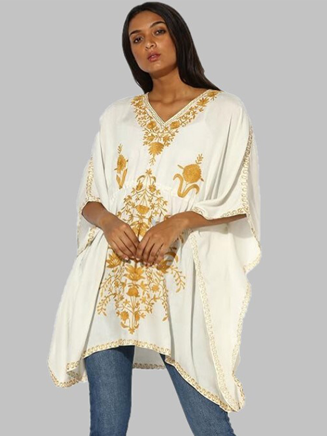 CRAFTBAZAR Ethnic Motifs Embroidered Thread Work Detailed Flared Sleeves Kaftan Kurta