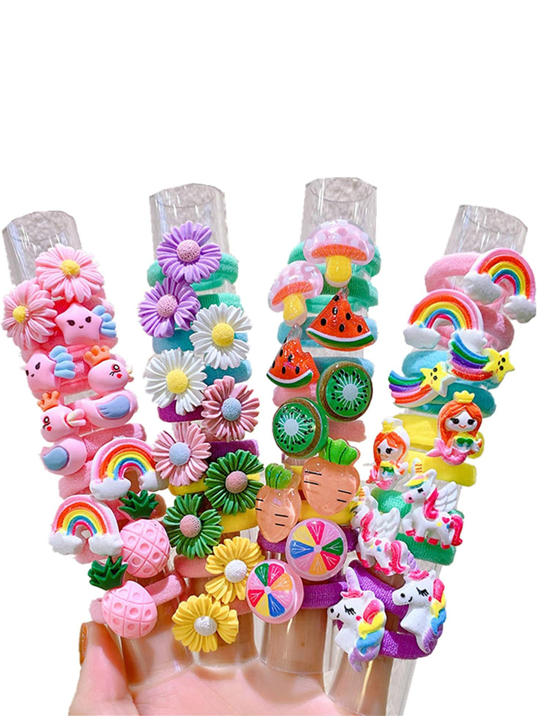 LYTIX Girls Set of 10 Assorted Cartoon & Flower Designs Elastic Band