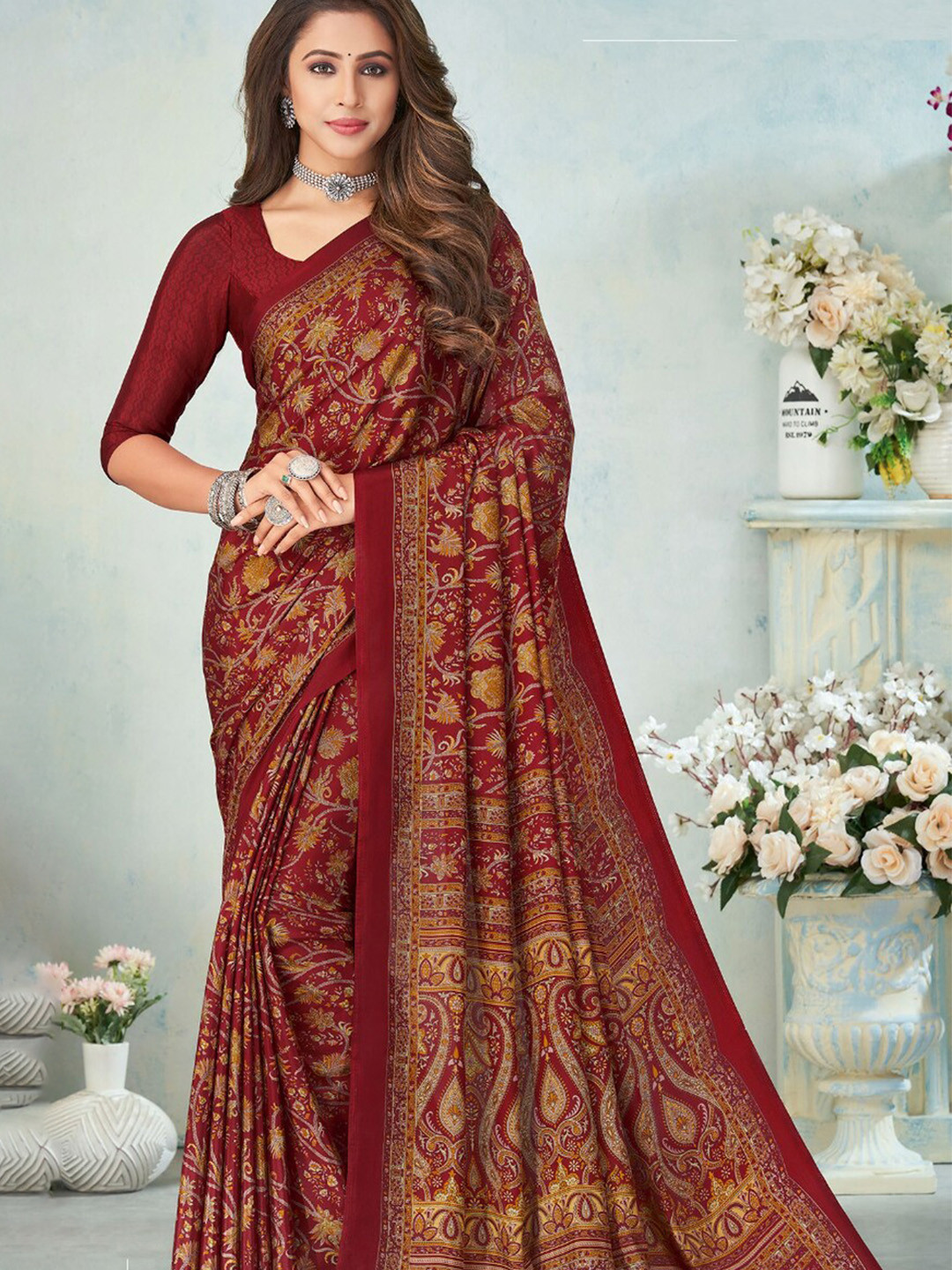 Reboot Fashions Ethnic Motifs Printed Crepe Silk Saree