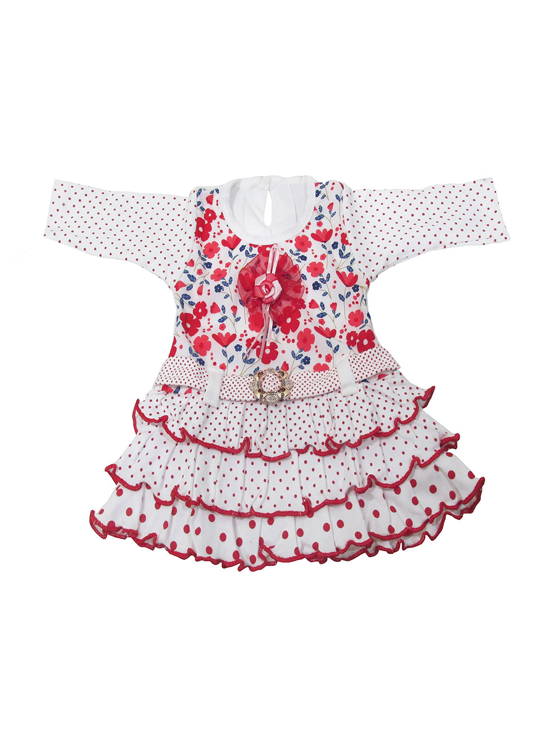 BAESD Floral Print Round Neck Short Sleeves A-Line Frock With Pant