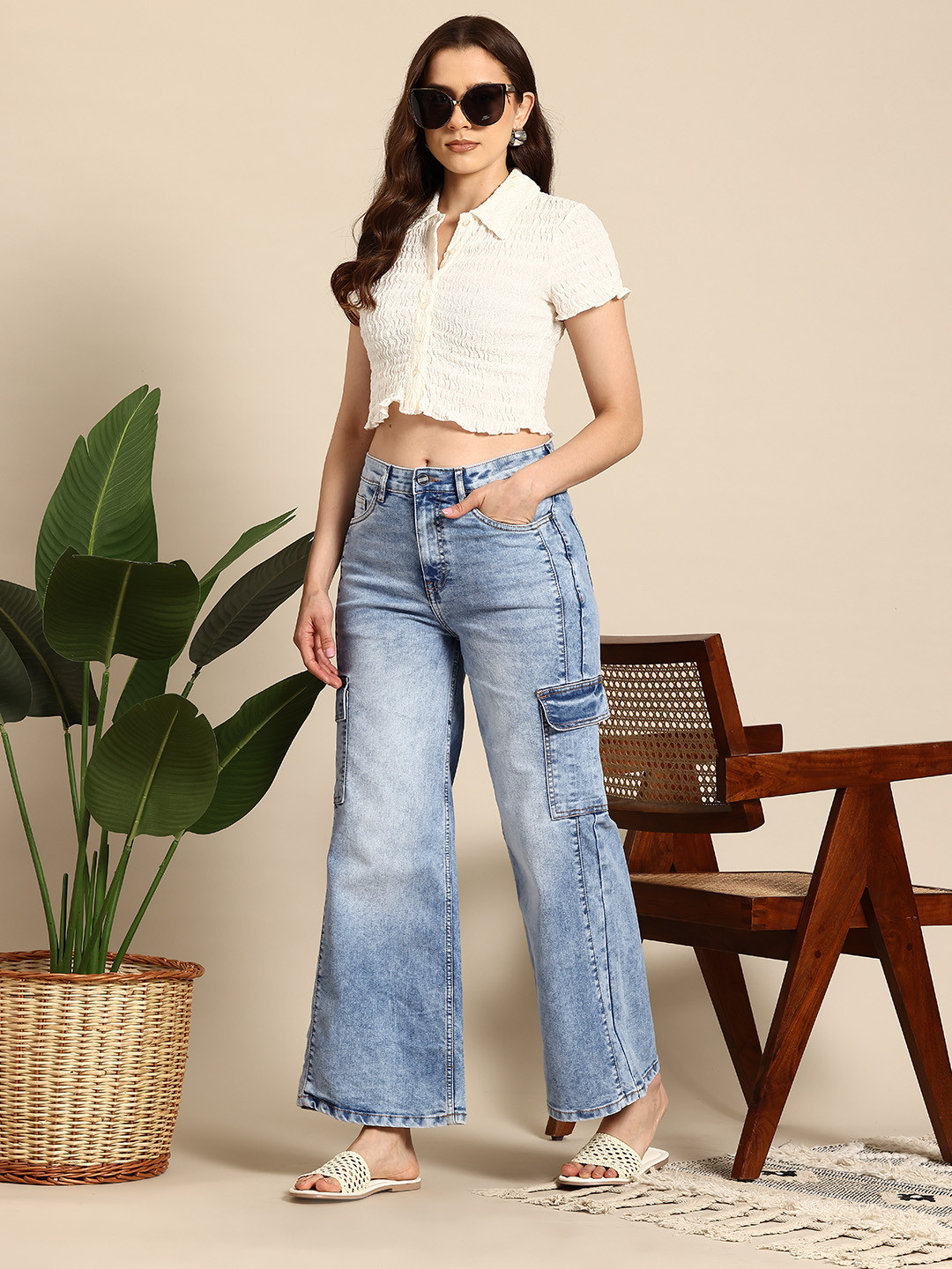 Mast & Harbour Women Wide Leg Cargo Jeans