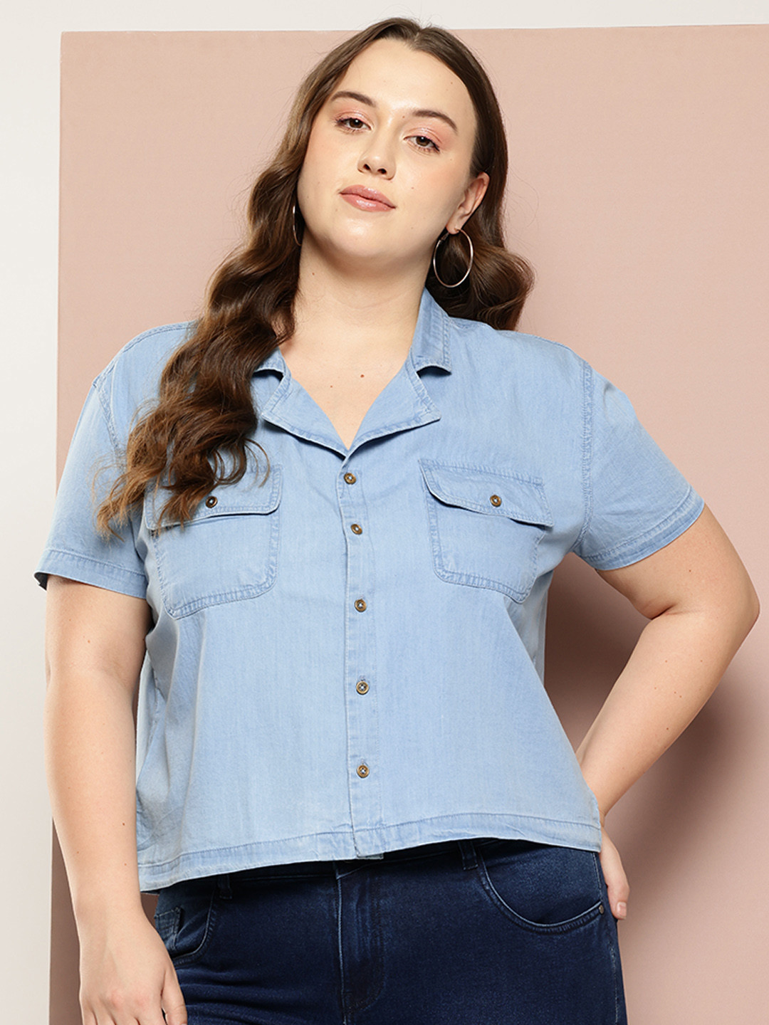 Sztori Plus Size Pure Cotton Chambray Shirt