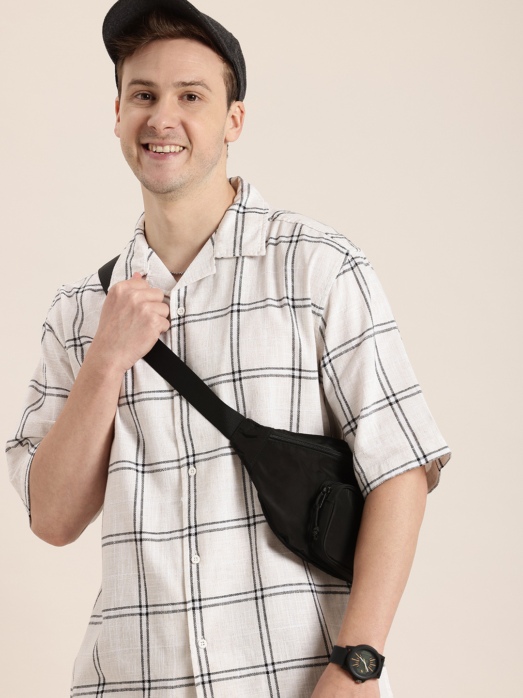 HERE&NOW Windowpane Checks Opaque Checked Relaxed Fit Casual Shirt